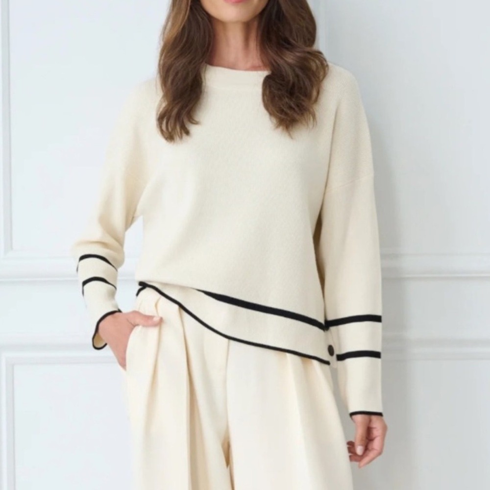 ADRIANNA PAPELL Cream Pullover Sweater XL NEW Tipped Boxy Quiet Luxury Heritage